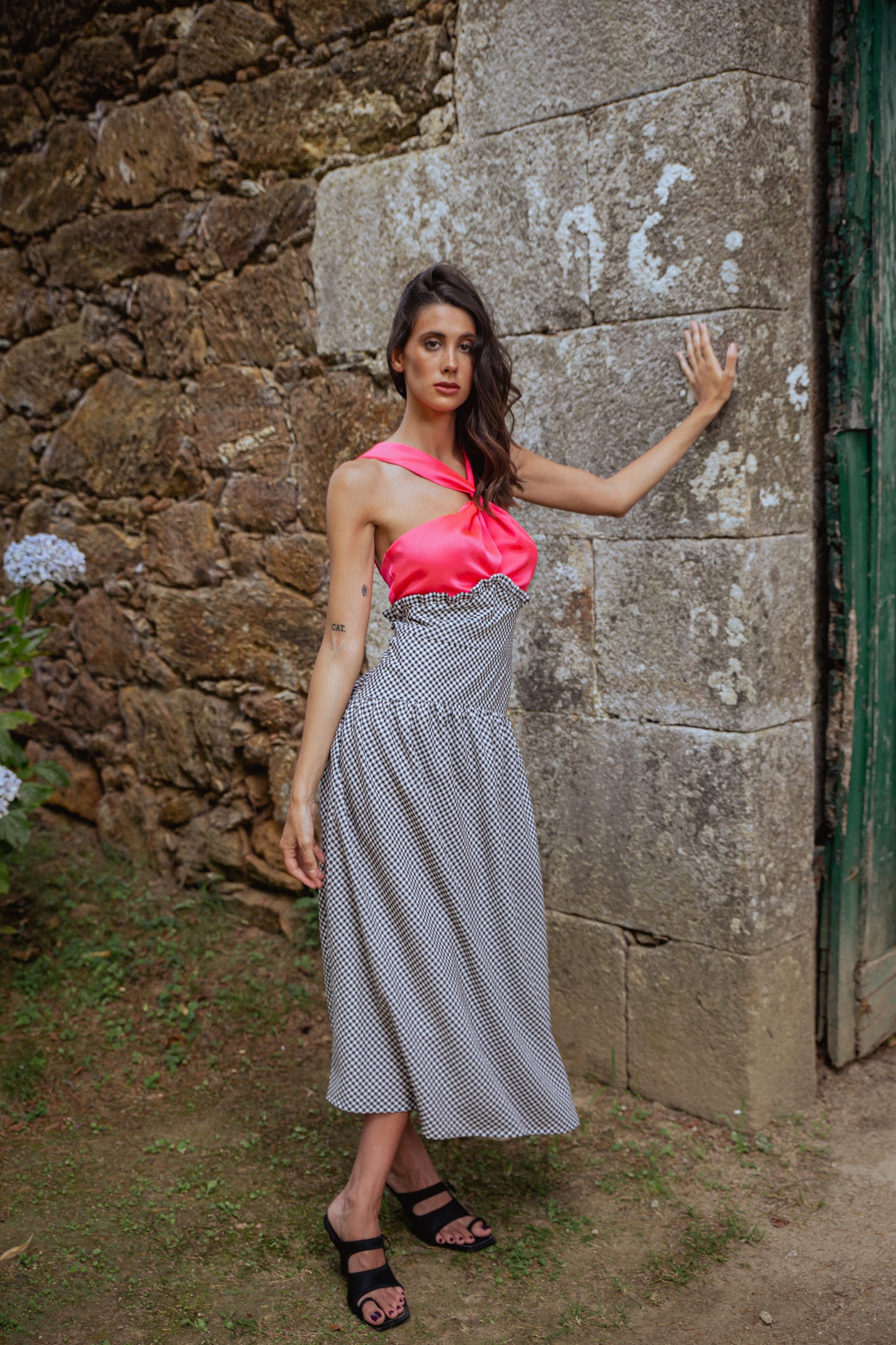 VESTIDO CUADRO VICHY COMBINADO