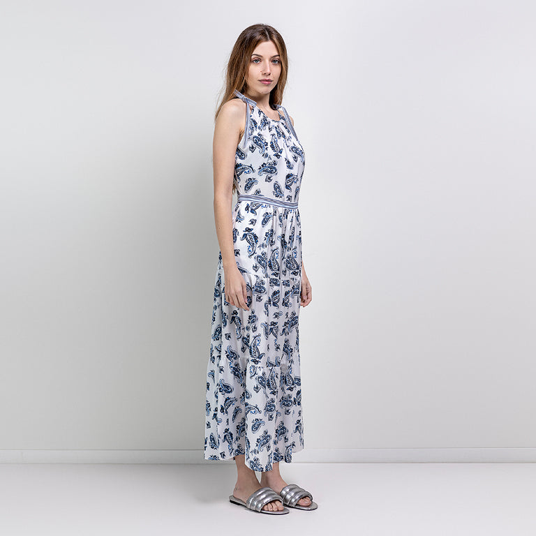 Vestido estampado Paisley | Azul y blanco