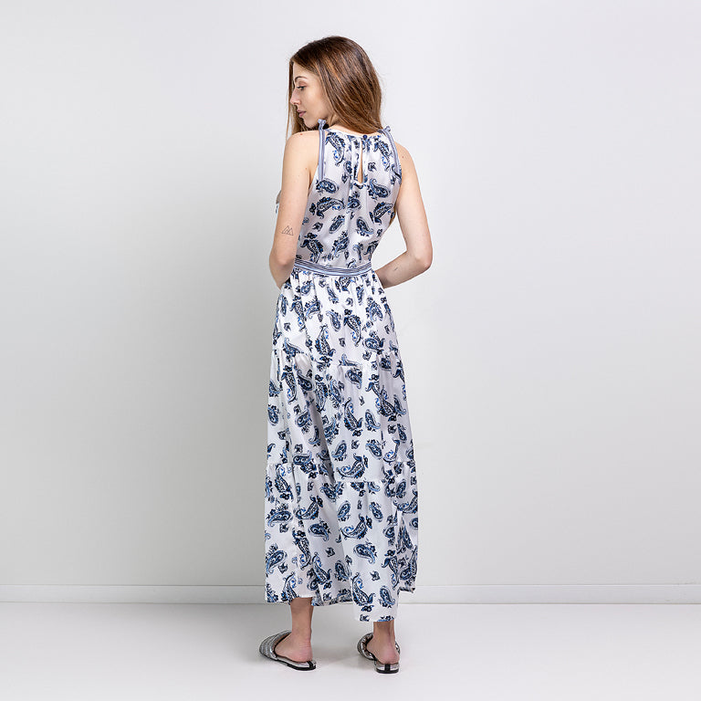 Vestido estampado Paisley | Azul y blanco