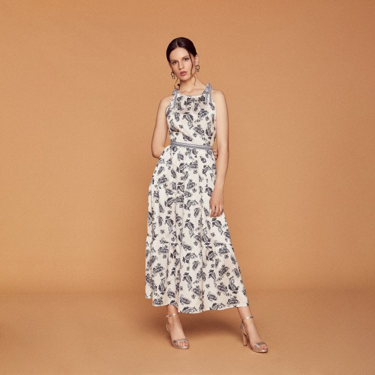 Vestido estampado Paisley | Azul y blanco