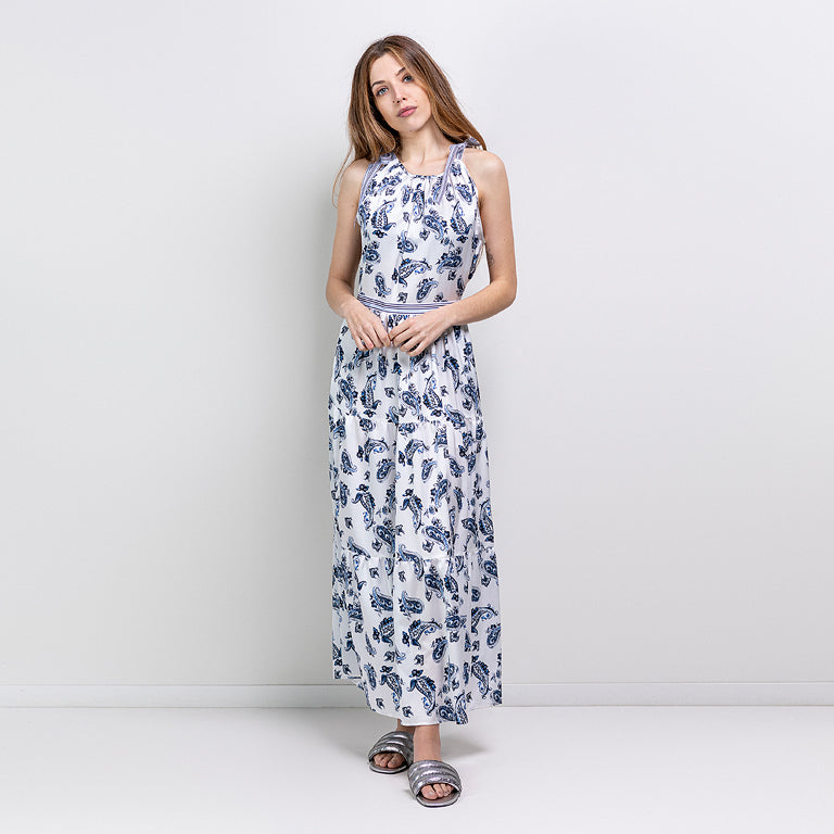 Vestido estampado Paisley | Azul y blanco