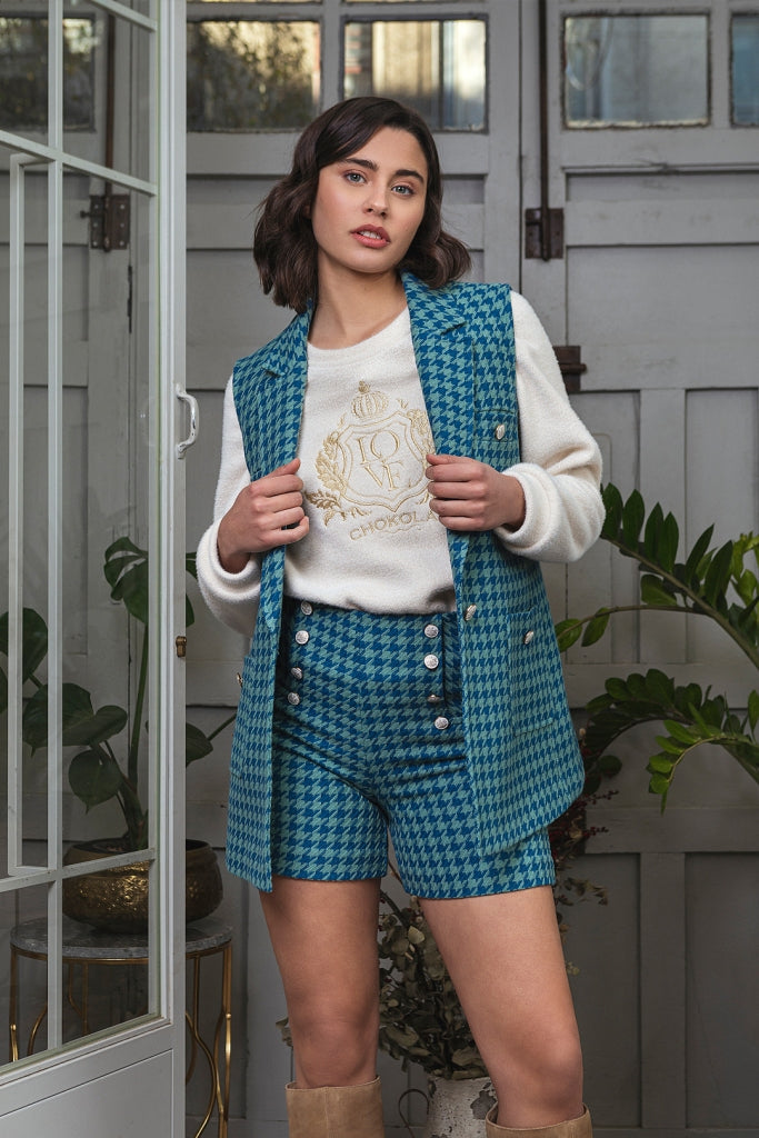 SHORT PATA DE GALLO | Turquesa chokolat-fashion.myshopify.com