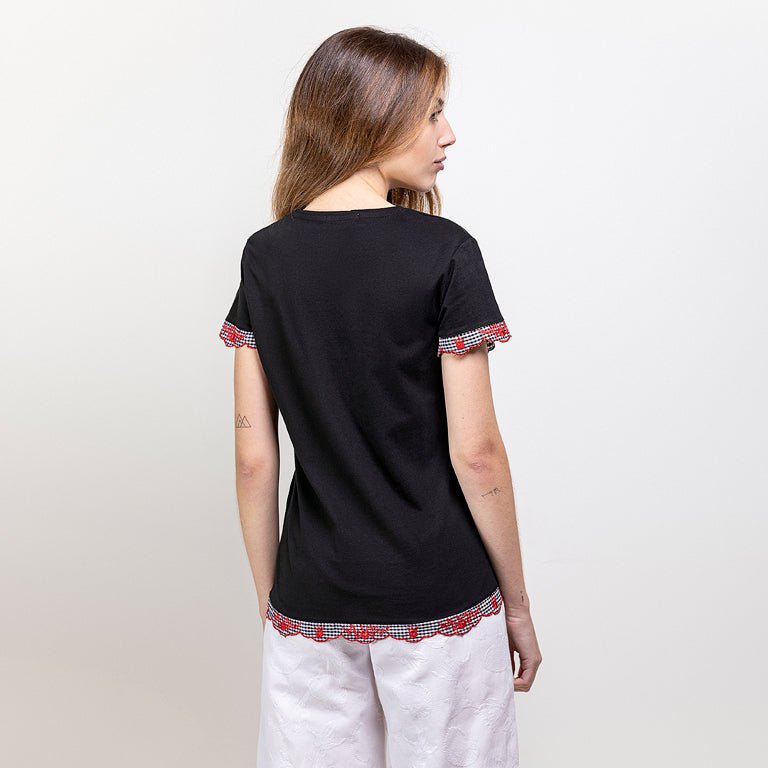 CAMISETA CORAZÓN VICHY | NEGRO