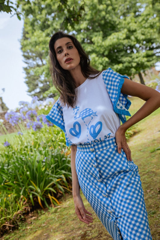 CAMISETA DE ALGODÓN FLAMENCO Y VOLANTES